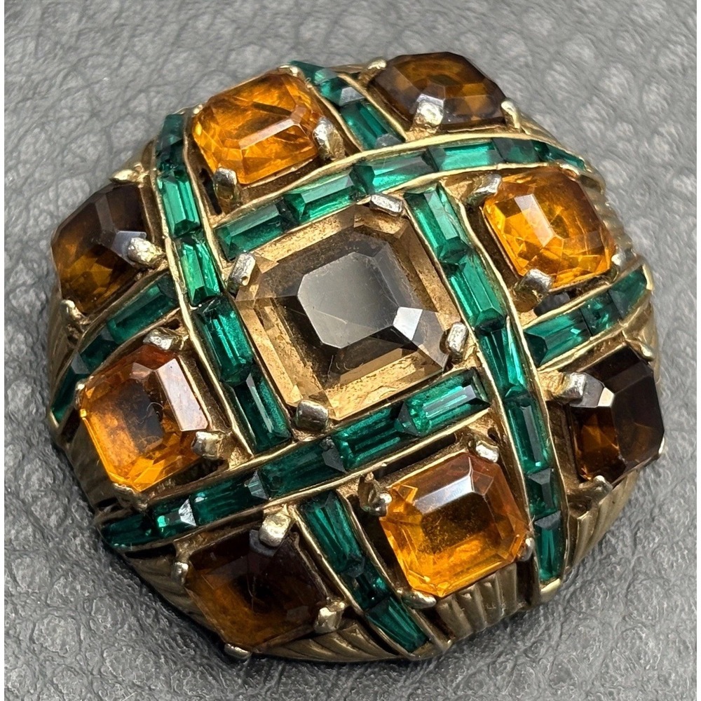 Marcel Boucher Vintage Dome Rhinestone Checkerboard Brooch